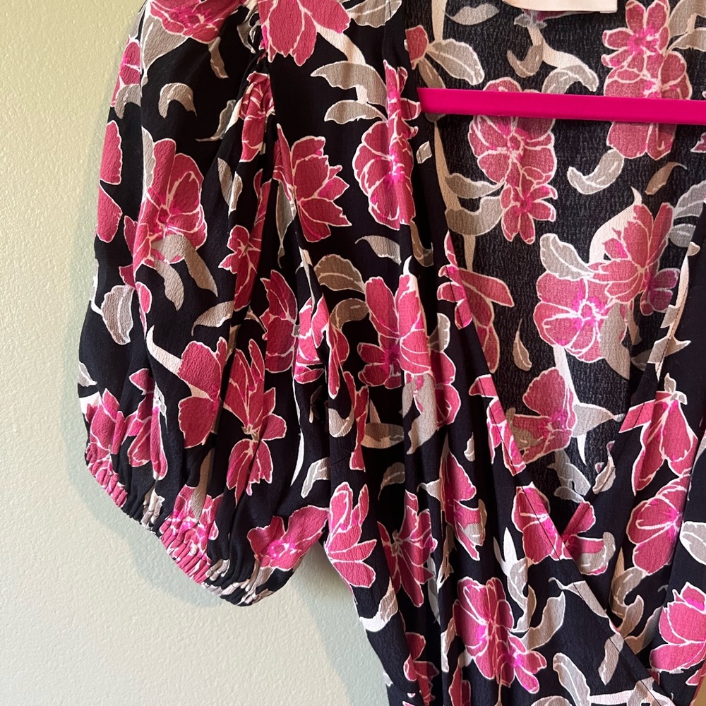 JUST female floral wrap puff sleeve dress